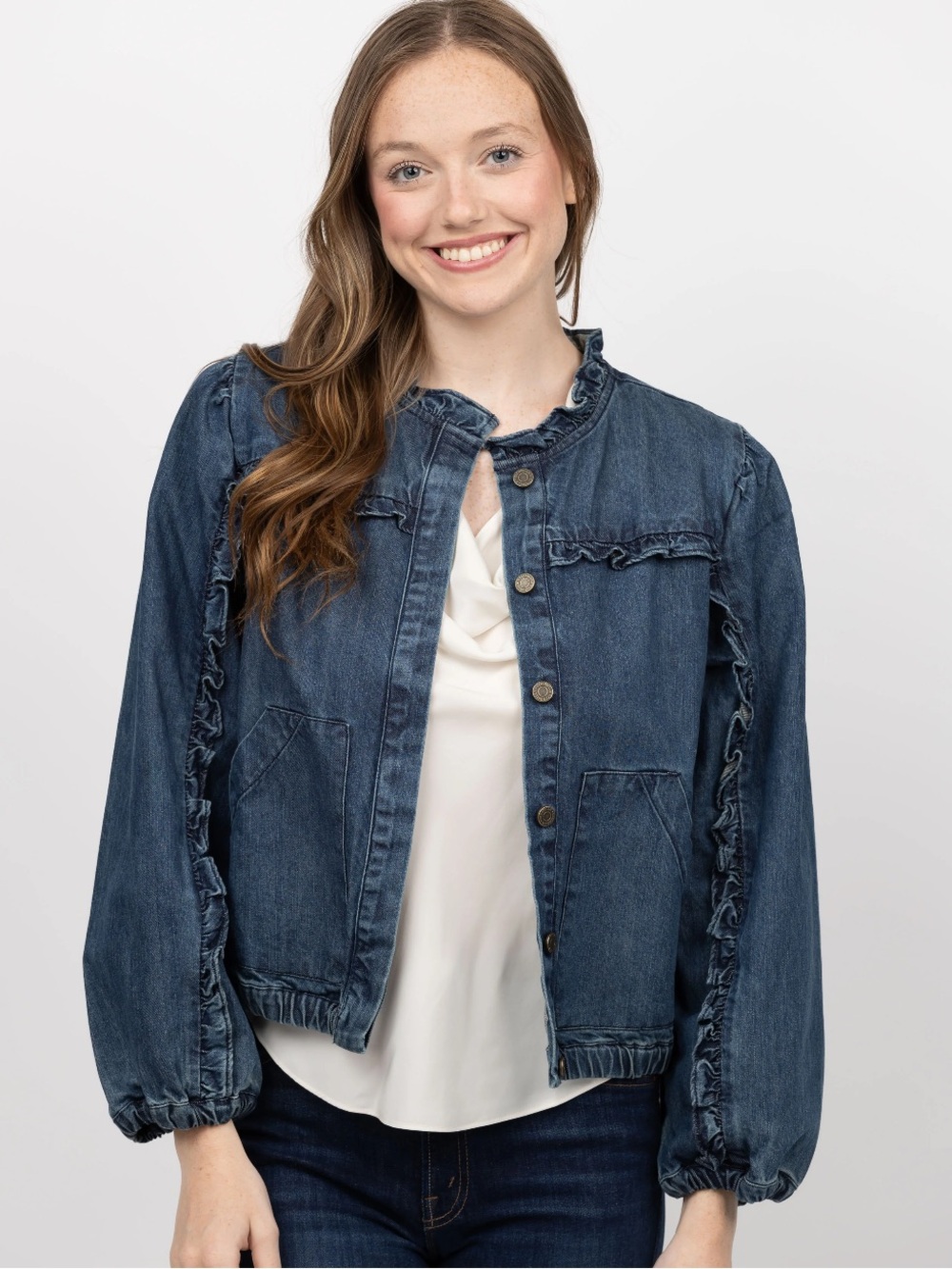 CLEOBELLA NWT Denim Ruffle-Trim Jacket XL